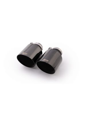 Stainless steel tail pipe set: 2 tail pipes Ø 102 mm angled, straight cut, Glossy Black, with adjustable spherical clamp connection
