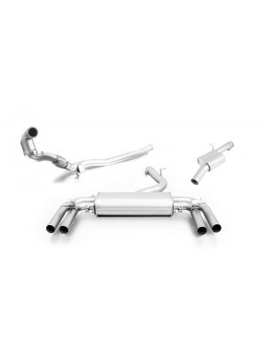 Turbo-back-system, sport exhaust centered for left/right system with 2 integrated valves, resonated cat-back section and downpipe (selectable tail pipes), no (EC-) approval