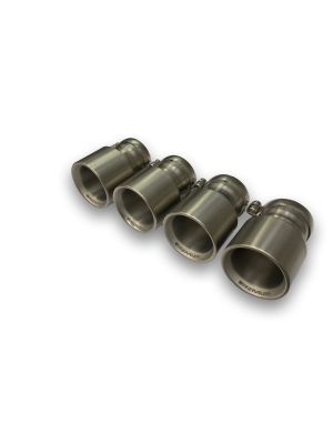 Titanium tail pipe set: 4 tail pipes OPT with OnePieceTechnology Ø 100mm, L=140mm titanium brushed, 333g incl. full titanium clamp and titanium screw