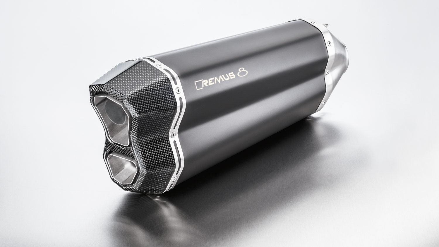 REMUS 8, slip on (muffler with connecting tube) incl. CARBON heat  protecting shield for BMW R 1200 R/RS, stainless steel black, 65mm, incl.  EC homologation