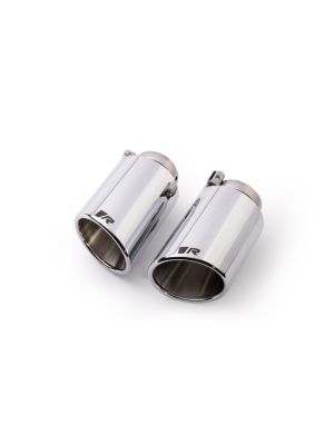 Stainless steel tail pipe set 2 tail pipes Ø 102 mm angled/angled, rolled edge, chromed, with adjustable spherical clamp connection, 